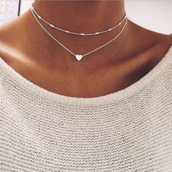 Jewelry - 3/$30🖤 New! Silver Double Choker Heart Necklace